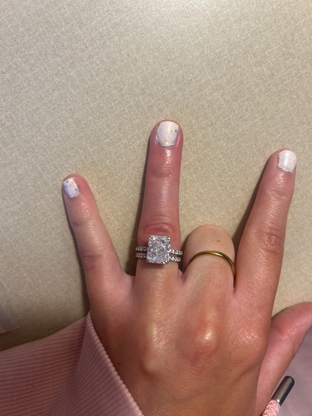 Sterling Silver Cushion-Cut CZ Engagement Ring Set Mossionite -5 Karat - Size 5
